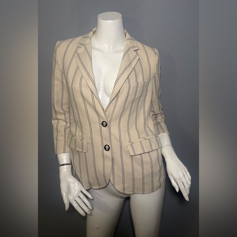 Tory Burch Cream Blazer with Navy Pinstripes